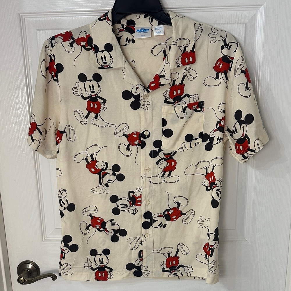 Disney Mickey Mouse All-Over Print Short-Sleeve Button-Up - Cream/Red/Black